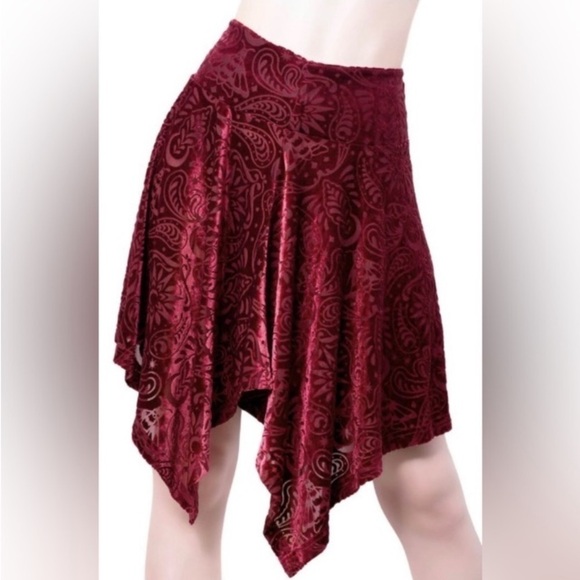 Killstar Etta Skater Skirt Sz M Wine Red Burnout Velvet Pixie Skirt Goth Punk - Picture 1 of 16